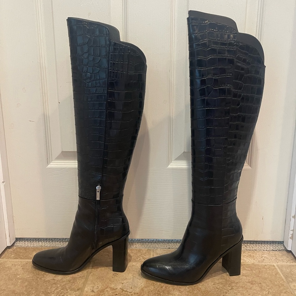 Marc Fisher Unella over the knee embosssed leather black boot.